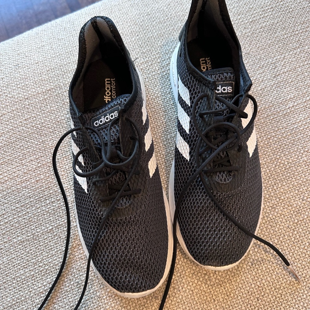 adidas Black Mesh Sneakers with White Three Stripes